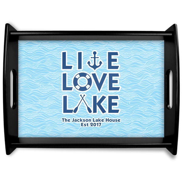 Custom Live Love Lake Black Wooden Tray - Large (Personalized)