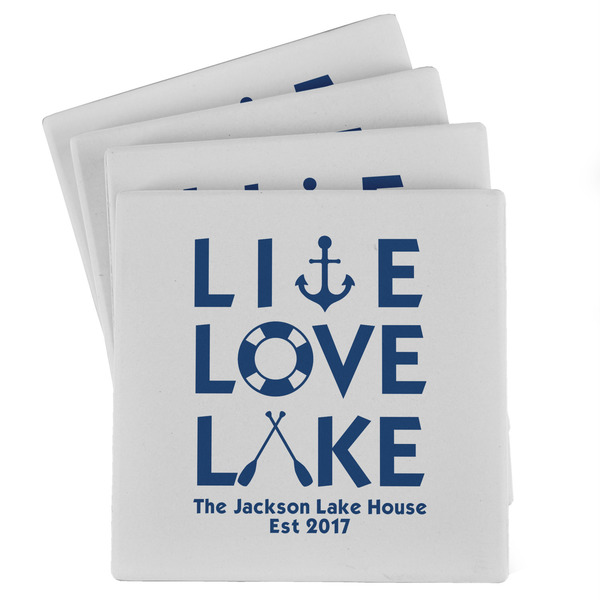 Custom Live Love Lake Absorbent Stone Coasters - Set of 4 (Personalized)