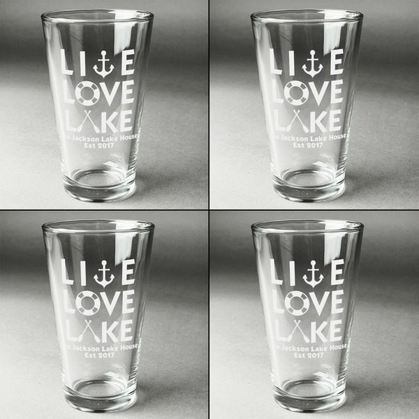 Live Love Lake Set of Four Engraved Beer Glasses - Individual View