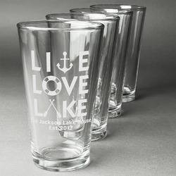 Live Love Lake Pint Glasses - Engraved (Set of 4) (Personalized)