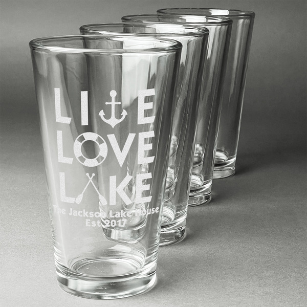 Custom Live Love Lake Pint Glasses - Engraved (Set of 4) (Personalized)