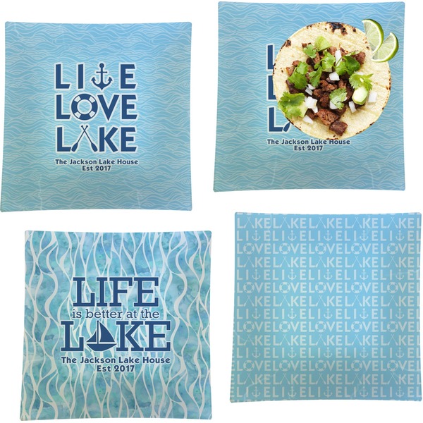 Custom Live Love Lake Set of 4 Glass Square Lunch / Dinner Plate 9.5" (Personalized)