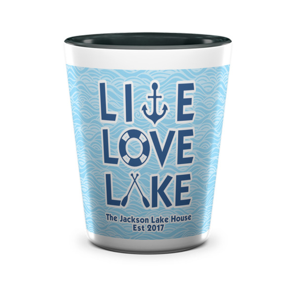 Custom Live Love Lake Ceramic Shot Glass - 1.5 oz - Two Tone - Set of 4 (Personalized)