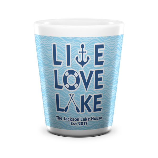 Custom Live Love Lake Ceramic Shot Glass - 1.5 oz - White - Single (Personalized)