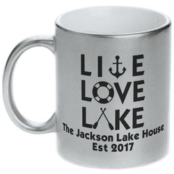 Live Love Lake Metallic Silver Mug (Personalized)