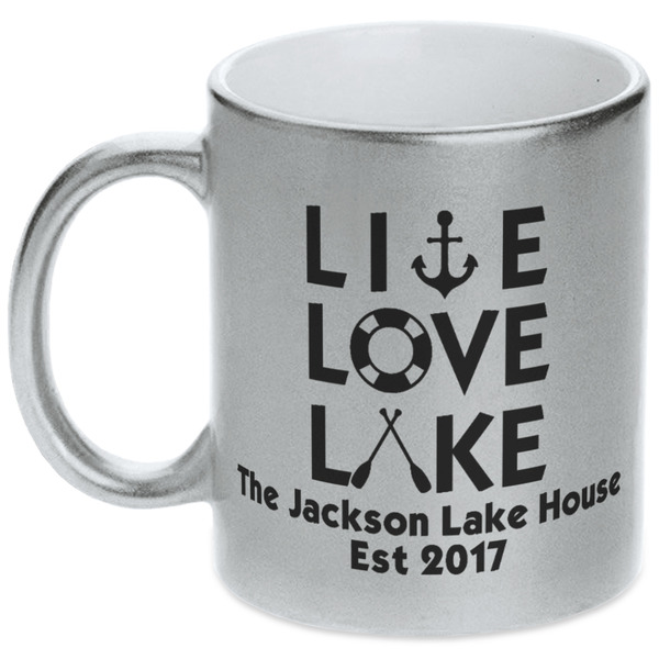 Custom Live Love Lake Metallic Silver Mug (Personalized)
