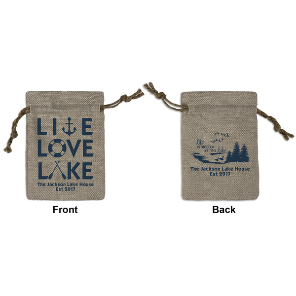 Custom Live Love Lake Small Burlap Gift Bag - Front & Back (Personalized)