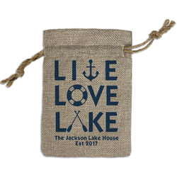 Live Love Lake Small Burlap Gift Bag - Front (Personalized)