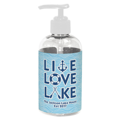 Live Love Lake Plastic Soap / Lotion Dispenser (8 oz - Small - White) (Personalized)
