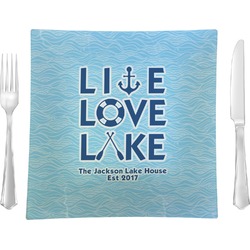 Live Love Lake 9.5" Glass Square Lunch / Dinner Plate- Single or Set of 4 (Personalized)