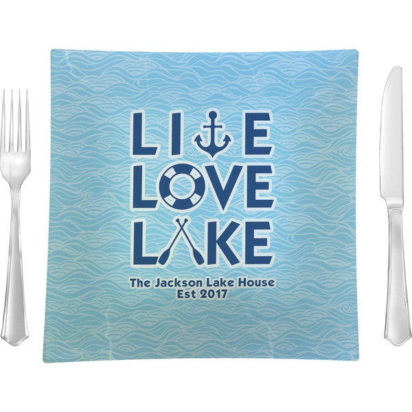 Custom Live Love Lake 9.5" Glass Square Lunch / Dinner Plate- Single or Set of 4 (Personalized)