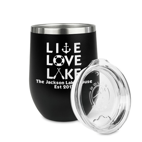 Live Love Lake Stainless Wine Tumblers - Black - Single Sided - Alt View