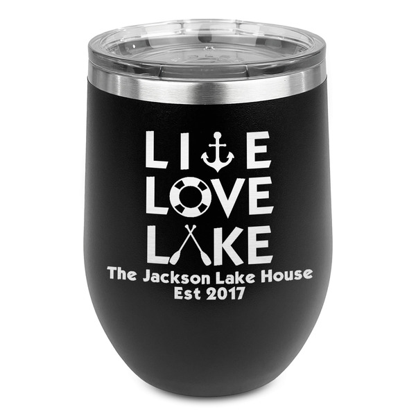 Custom Live Love Lake Stemless Stainless Steel Wine Tumbler - Black - Single Sided (Personalized)