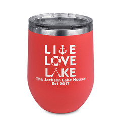Live Love Lake Stemless Stainless Steel Wine Tumbler - Coral - Double Sided (Personalized)