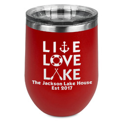 Live Love Lake Stemless Stainless Steel Wine Tumbler - Red - Double Sided (Personalized)