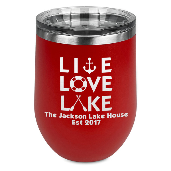 Custom Live Love Lake Stemless Stainless Steel Wine Tumbler - Red - Single Sided (Personalized)