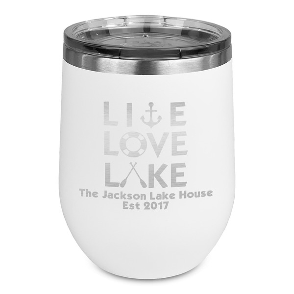 Custom Live Love Lake Stemless Stainless Steel Wine Tumbler - White - Double Sided (Personalized)