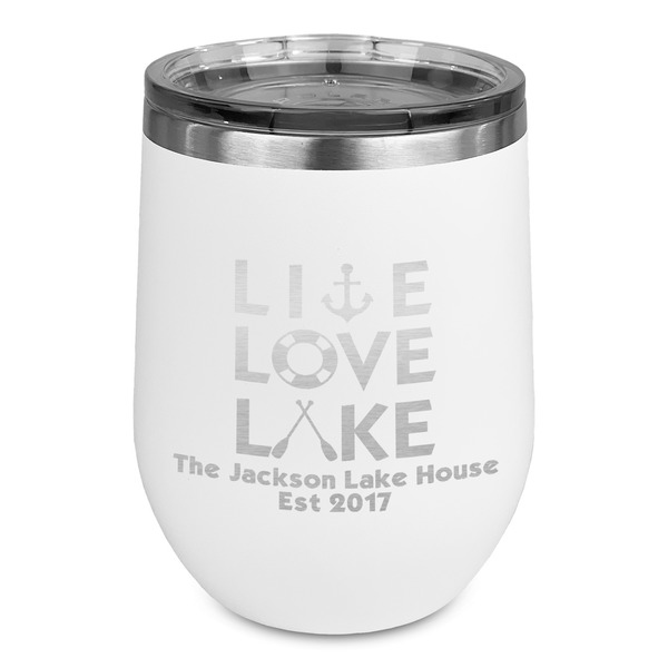 Custom Live Love Lake Stemless Stainless Steel Wine Tumbler - White - Single Sided (Personalized)