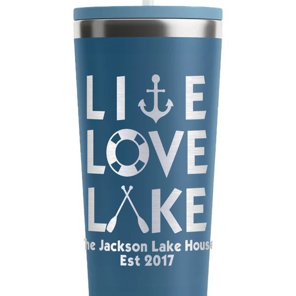 Live Love Lake Steel Blue RTIC Everyday Tumbler - 28 oz. - Close Up