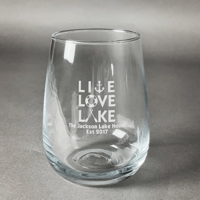 Live Love Lake Stemless Wine Glass (Single) (Personalized)
