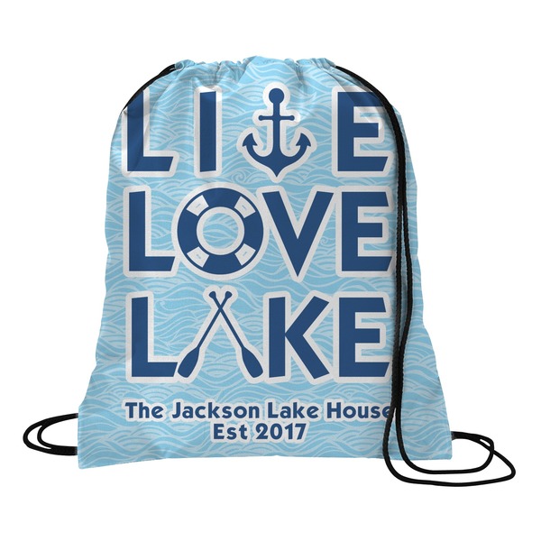 Custom Live Love Lake Drawstring Backpack - Medium (Personalized)