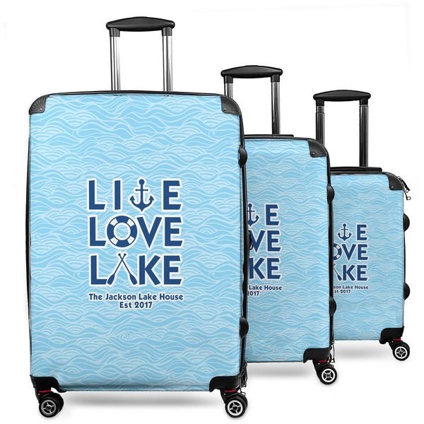 Custom Live Love Lake 3 Piece Luggage Set - 20" Carry On, 24" Medium Checked, 28" Large Checked (Personalized)