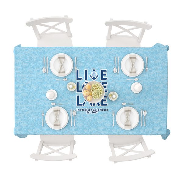Live Love Lake Tablecloths (58"x102") - TOP VIEW (with plates)