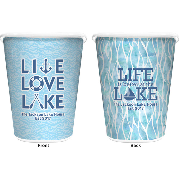Live Love Lake Trash Can White - Front and Back - Apvl