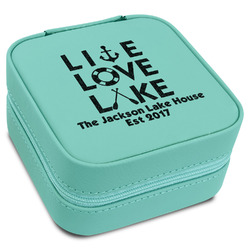 Live Love Lake Travel Jewelry Box - Teal Leather (Personalized)