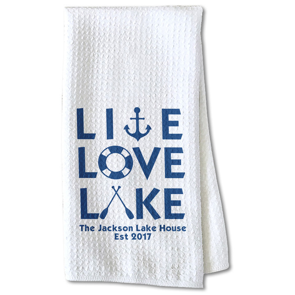 Custom Live Love Lake Kitchen Towel - Waffle Weave - Partial Print (Personalized)