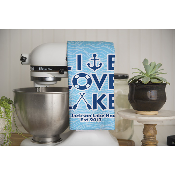 Live Love Lake Waffle Weave Towel - Full Color Print - Lifestyle Image