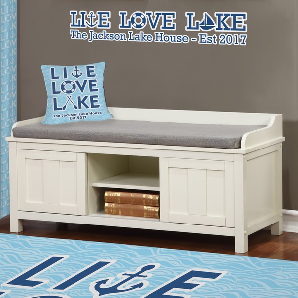 Live Love Lake Wall Name Decal Above Storage bench