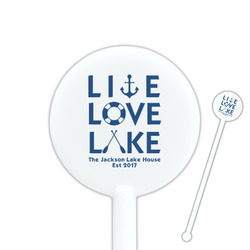 Live Love Lake 5.5" Round Plastic Stir Sticks - White - Single Sided (Personalized)