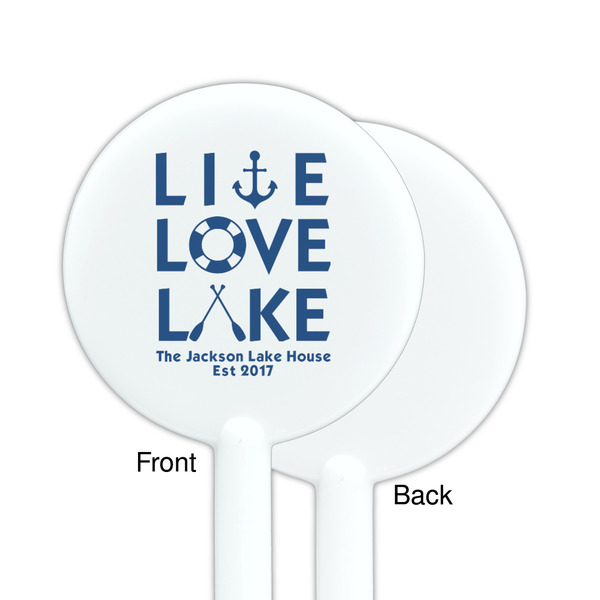Live Love Lake White Plastic 5.5" Stir Stick - Single Sided - Round - Front & Back