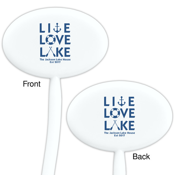 Live Love Lake White Plastic 7" Stir Stick - Double Sided - Oval - Front & Back