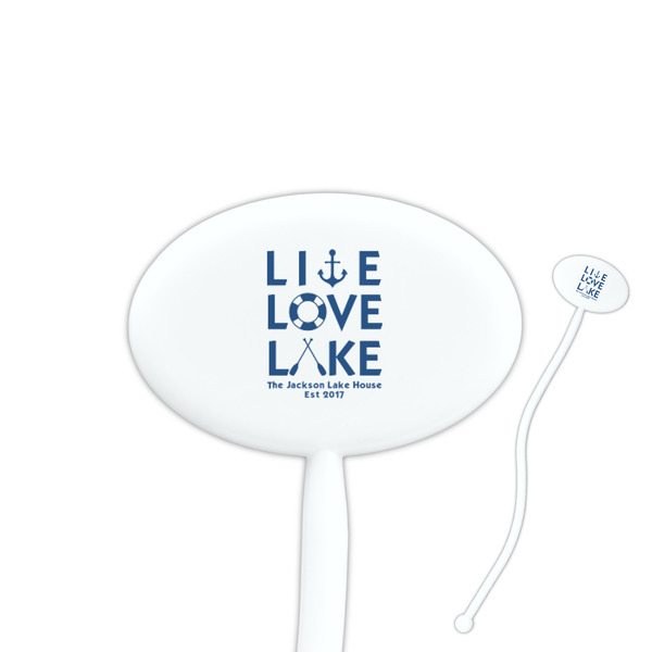 Custom Live Love Lake 7" Oval Plastic Stir Sticks - White - Double Sided (Personalized)