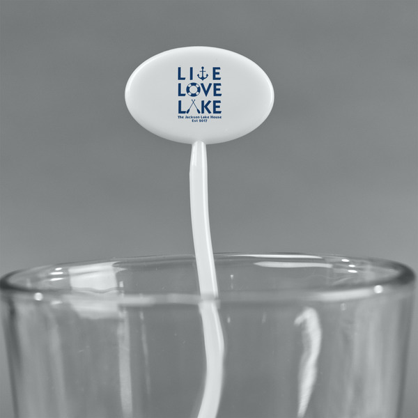 Live Love Lake White Plastic 7" Stir Stick - Oval - Main