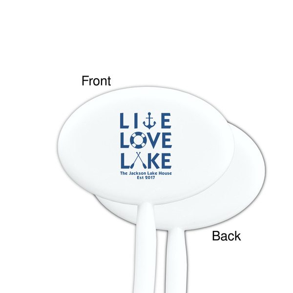 Live Love Lake White Plastic 7" Stir Stick - Single Sided - Oval - Front & Back