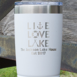 Live Love Lake 20 oz Stainless Steel Tumbler - White - Single Sided (Personalized)