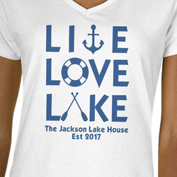 Live Love Lake Women's V-Neck T-Shirt - White - Medium (Personalized)