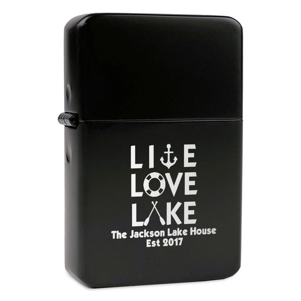 Custom Live Love Lake Windproof Lighter - Black - Double Sided & Lid Engraved (Personalized)