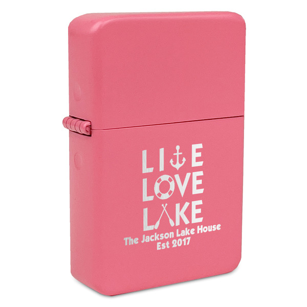 Custom Live Love Lake Windproof Lighter - Pink - Double Sided & Lid Engraved (Personalized)