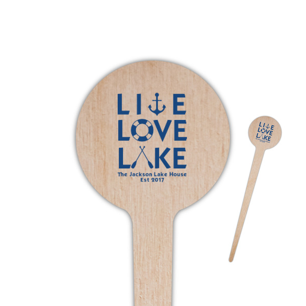 Custom Live Love Lake 4" Round Wooden Food Picks - Double Sided (Personalized)