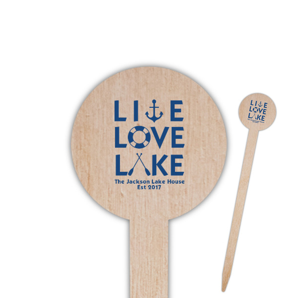 Custom Live Love Lake 6" Round Wooden Food Picks - Double Sided (Personalized)