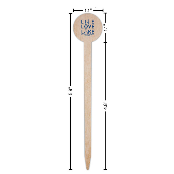 Live Love Lake Wooden 6" Food Pick - Round - Dimensions