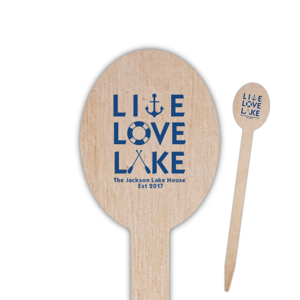 Custom Live Love Lake Oval Wooden Food Picks (Personalized)