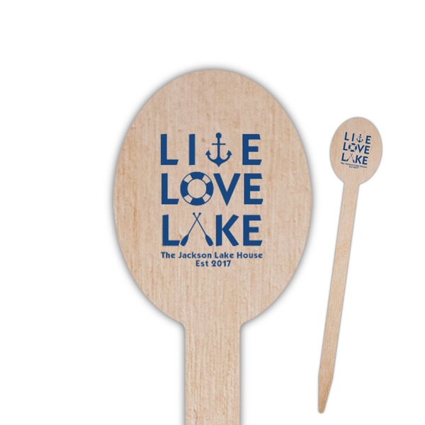 Custom Live Love Lake Oval Wooden Food Picks - Single Sided (Personalized)