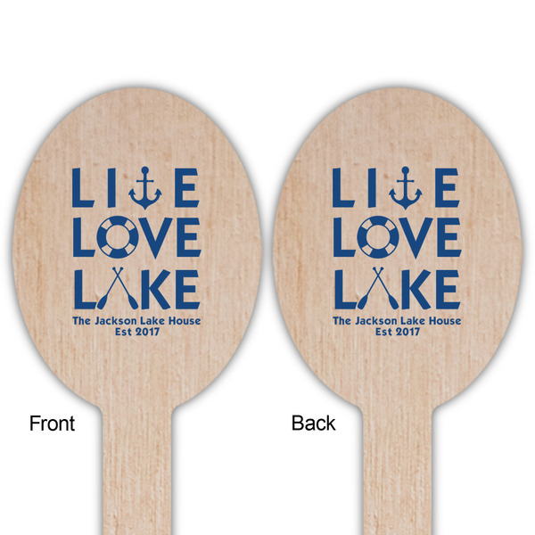 Live Love Lake Wooden Food Pick - Oval - Double Sided - Front & Back
