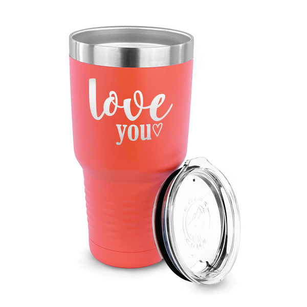 Love Quotes and Sayings 30 oz Stainless Steel Ringneck Tumblers - Coral - LID OFF