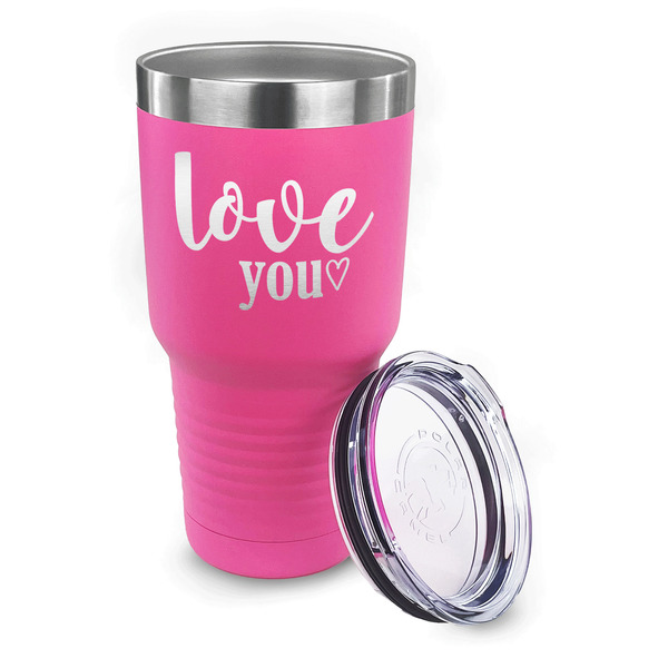 Love Quotes and Sayings 30 oz Stainless Steel Ringneck Tumblers - Pink - LID OFF